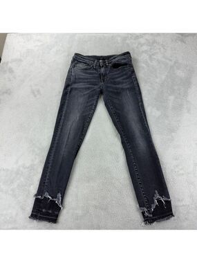 R13 Women's Black Denim Jeans Jenny Mid Rise Double Shred Hems Size 24x25